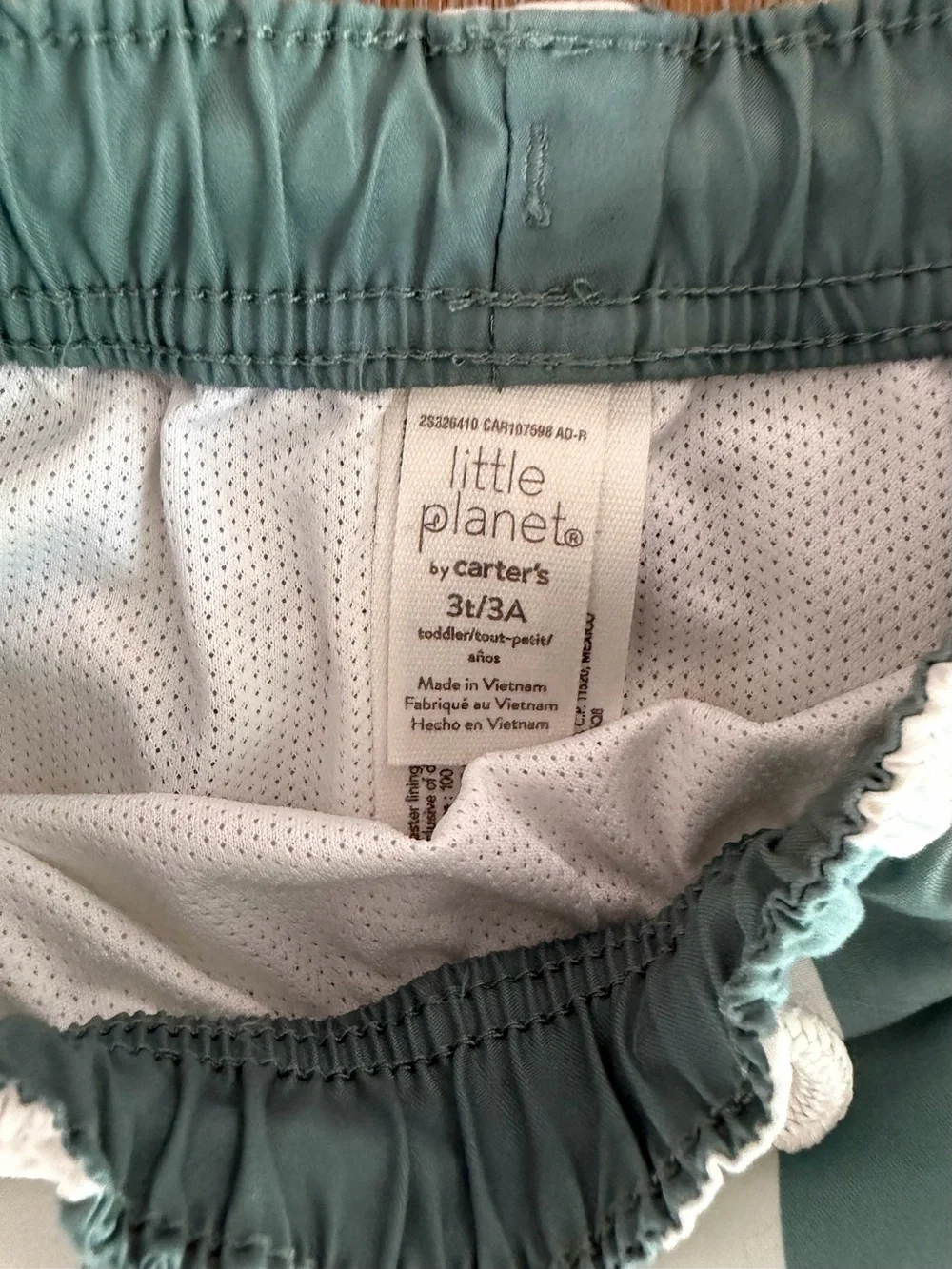 Kids Green and White Striped Swim Trunks